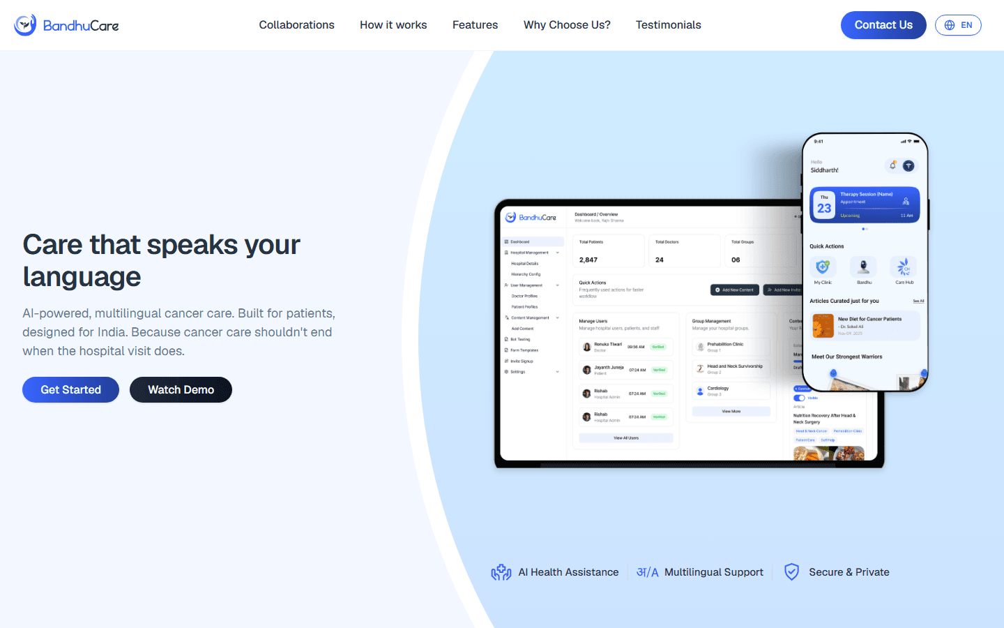 BandhuCare homepage