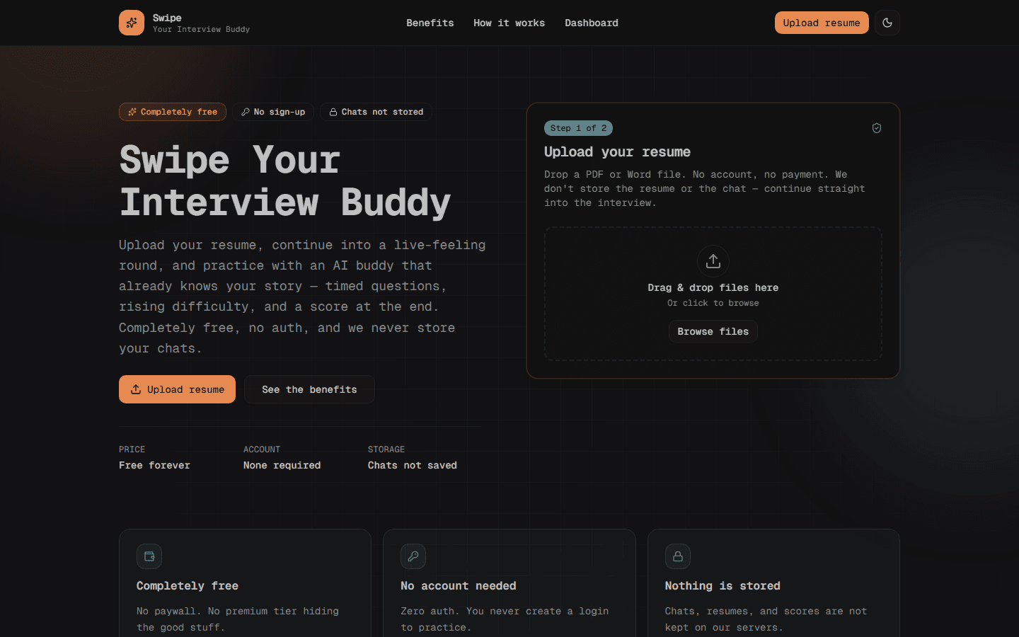 Swipe homepage